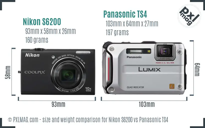 Nikon S6200 vs Panasonic TS4 size comparison