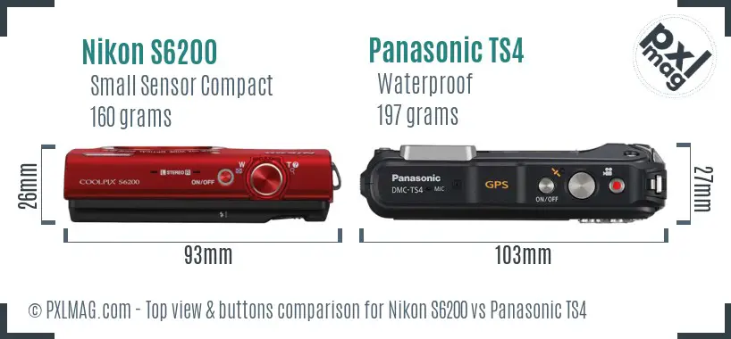 Nikon S6200 vs Panasonic TS4 top view buttons comparison