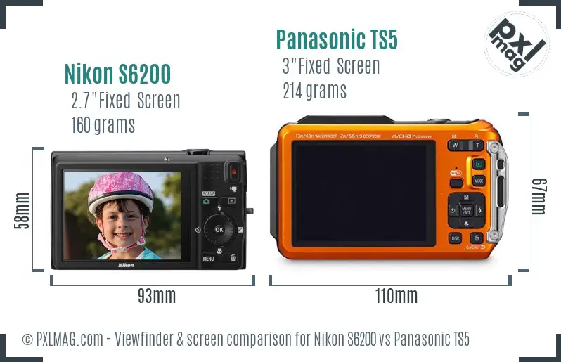 Nikon S6200 vs Panasonic TS5 Screen and Viewfinder comparison