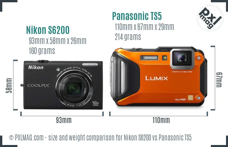 Nikon S6200 vs Panasonic TS5 size comparison