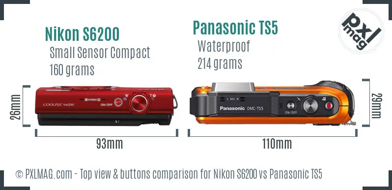 Nikon S6200 vs Panasonic TS5 top view buttons comparison