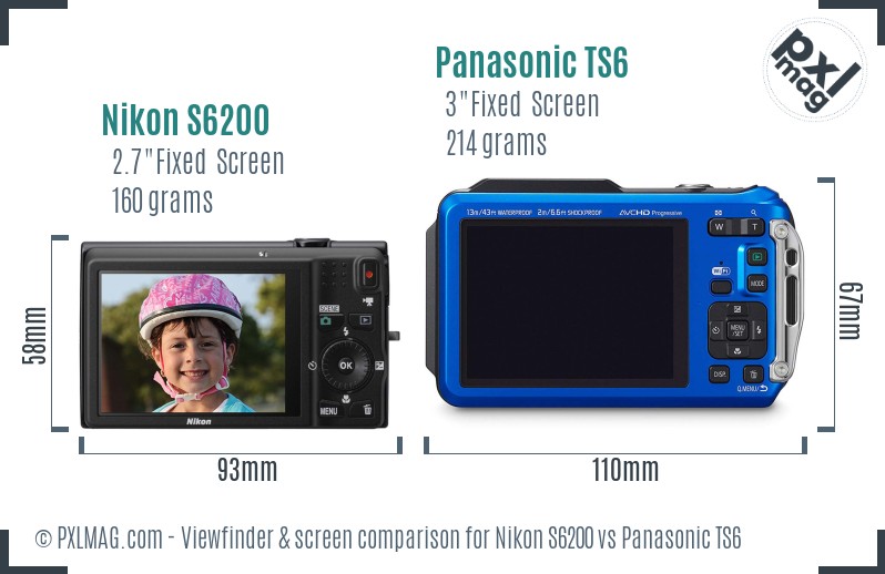 Nikon S6200 vs Panasonic TS6 Screen and Viewfinder comparison
