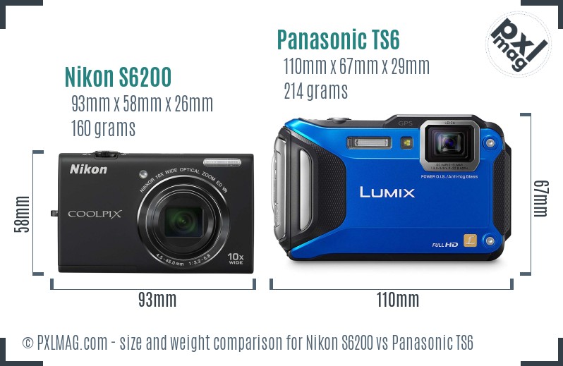 Nikon S6200 vs Panasonic TS6 size comparison