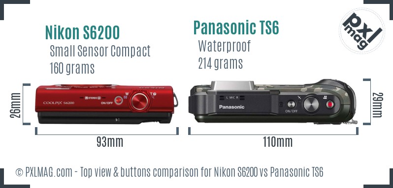 Nikon S6200 vs Panasonic TS6 top view buttons comparison