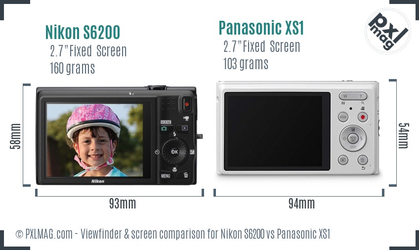 Nikon S6200 vs Panasonic XS1 Screen and Viewfinder comparison
