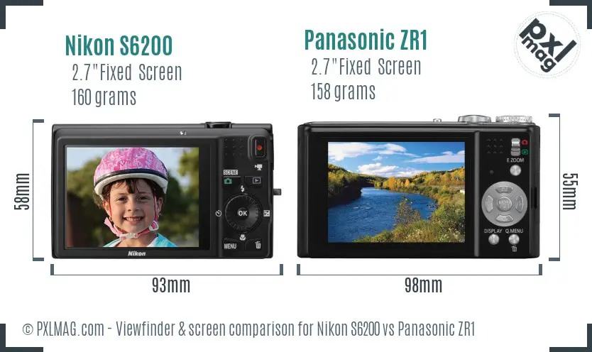 Nikon S6200 vs Panasonic ZR1 Screen and Viewfinder comparison