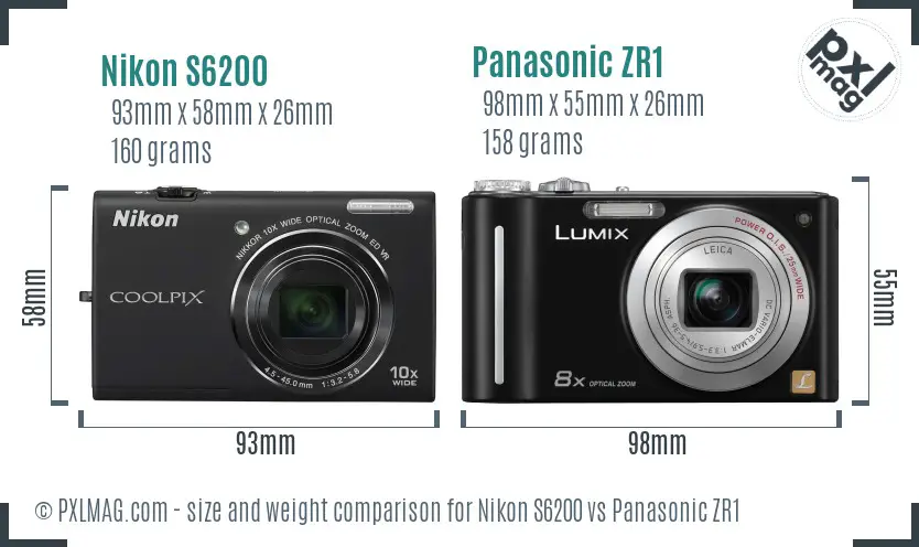 Nikon S6200 vs Panasonic ZR1 size comparison