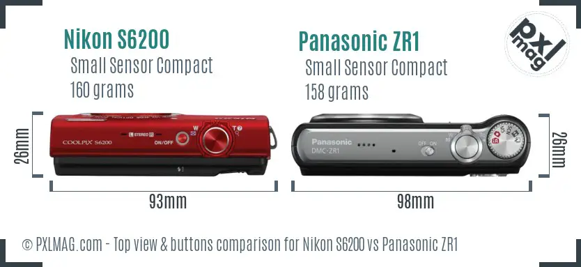 Nikon S6200 vs Panasonic ZR1 top view buttons comparison