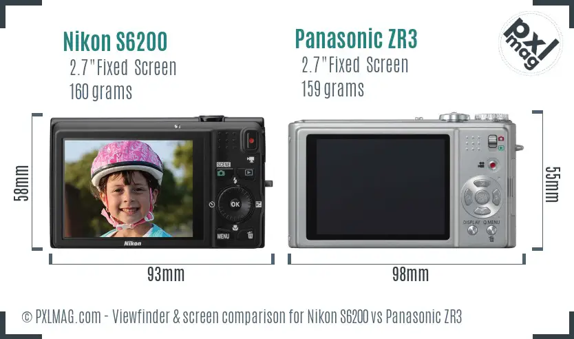 Nikon S6200 vs Panasonic ZR3 Screen and Viewfinder comparison