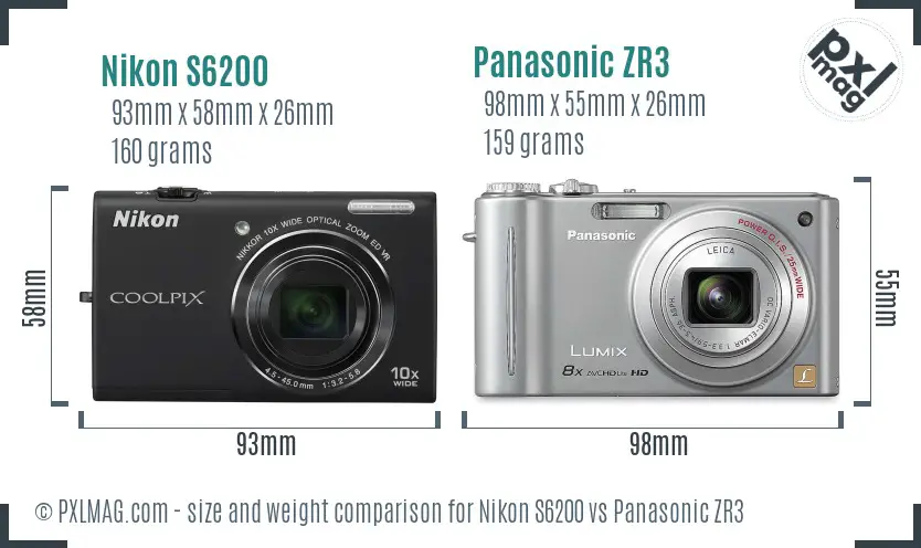Nikon S6200 vs Panasonic ZR3 size comparison