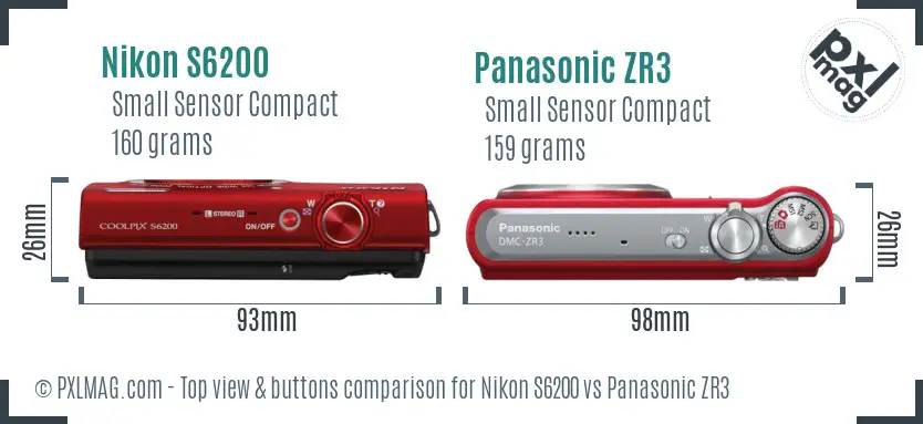 Nikon S6200 vs Panasonic ZR3 top view buttons comparison