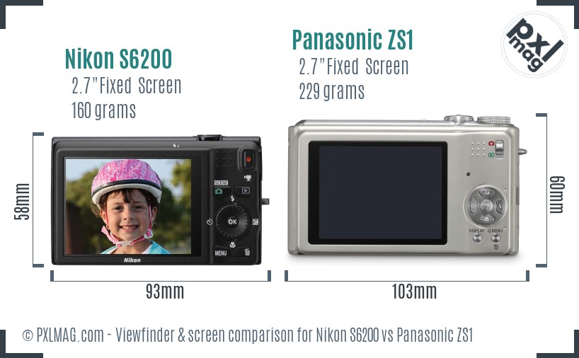 Nikon S6200 vs Panasonic ZS1 Screen and Viewfinder comparison