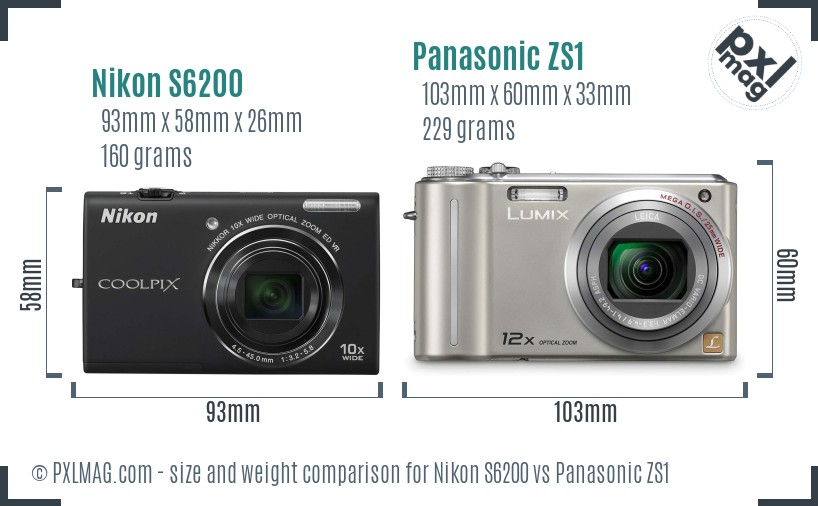Nikon S6200 vs Panasonic ZS1 size comparison Nikon S6200 vs Panasonic ZS1 size comparison