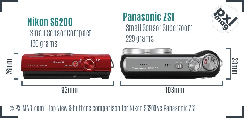Nikon S6200 vs Panasonic ZS1 top view buttons comparison