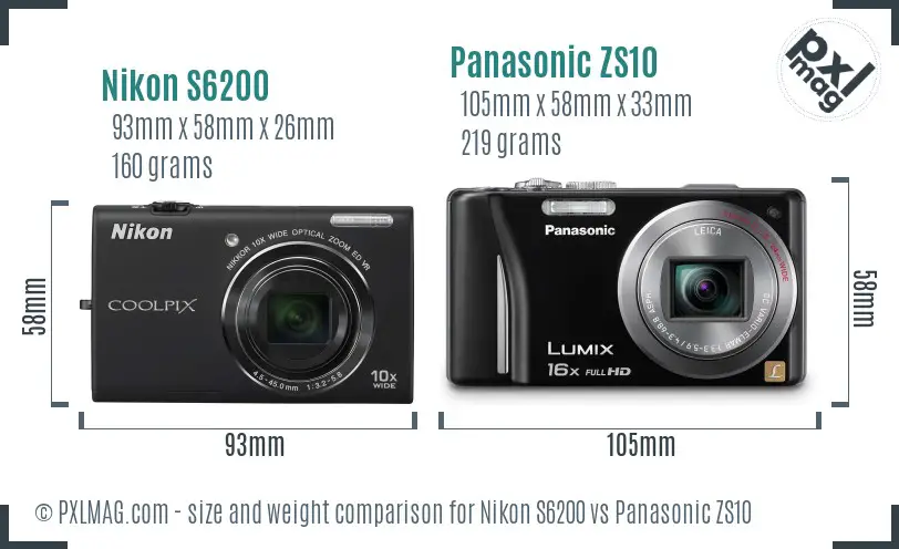 Nikon S6200 vs Panasonic ZS10 size comparison