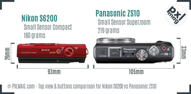 Nikon S6200 vs Panasonic ZS10 top view buttons comparison
