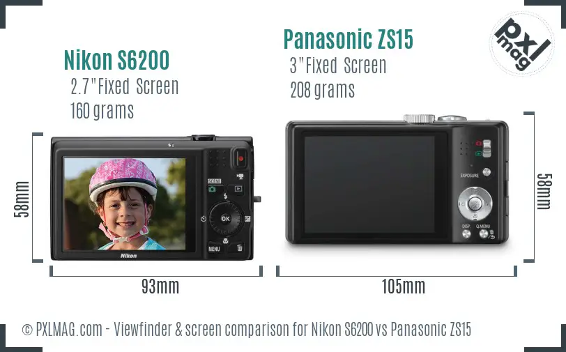 Nikon S6200 vs Panasonic ZS15 Screen and Viewfinder comparison