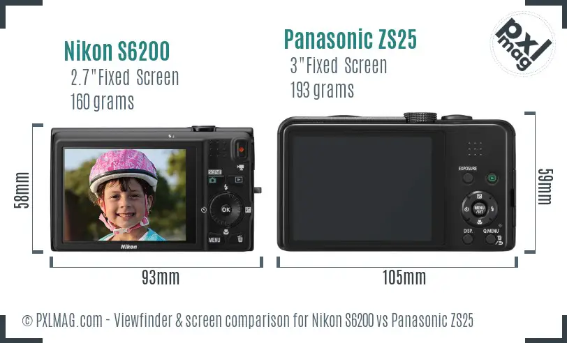 Nikon S6200 vs Panasonic ZS25 Screen and Viewfinder comparison