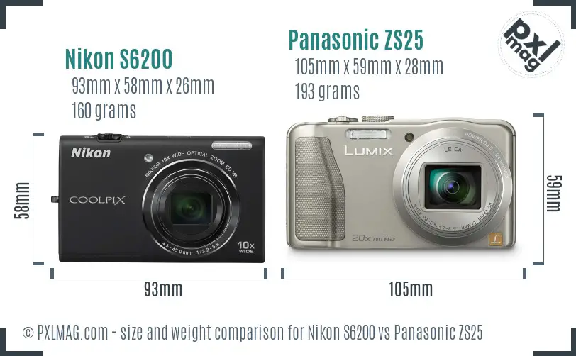 Nikon S6200 vs Panasonic ZS25 size comparison