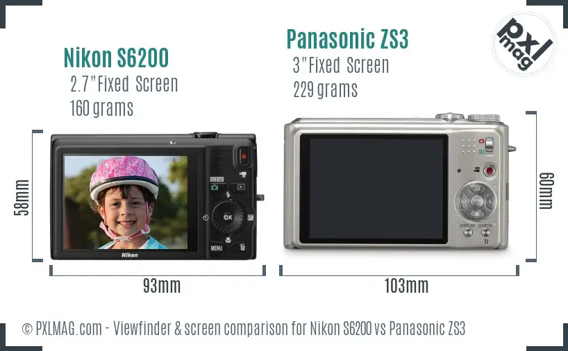 Nikon S6200 vs Panasonic ZS3 Screen and Viewfinder comparison