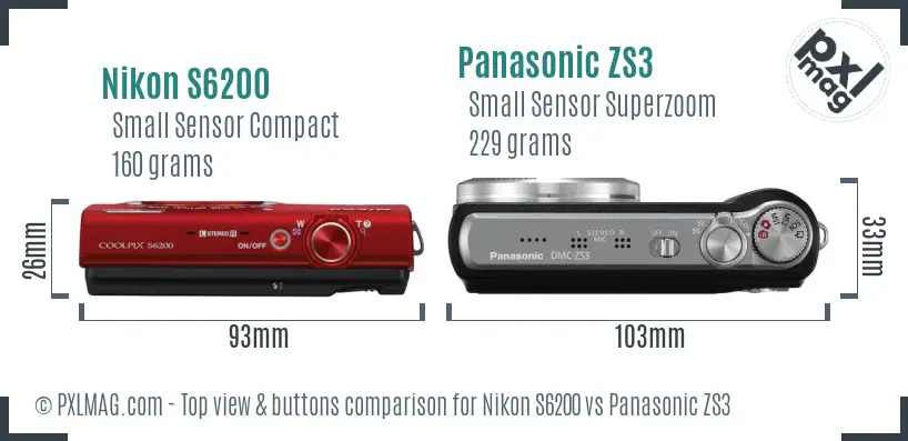 Nikon S6200 vs Panasonic ZS3 top view buttons comparison