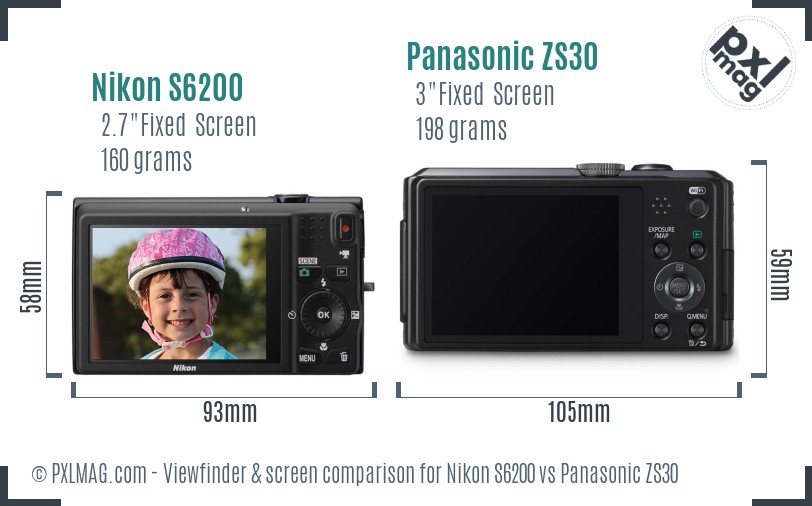 Nikon S6200 vs Panasonic ZS30 Screen and Viewfinder comparison