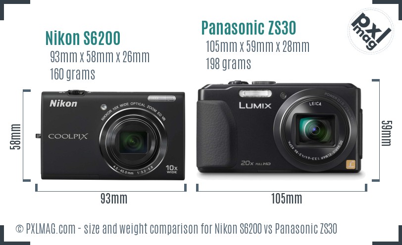 Nikon S6200 vs Panasonic ZS30 size comparison