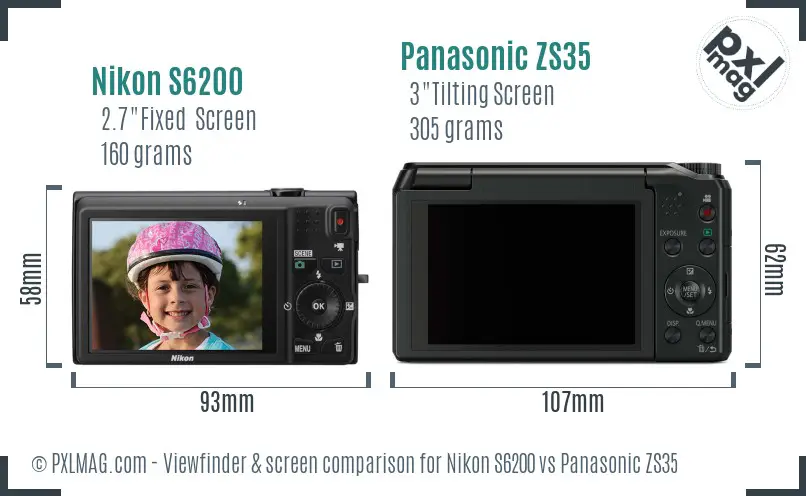 Nikon S6200 vs Panasonic ZS35 Screen and Viewfinder comparison