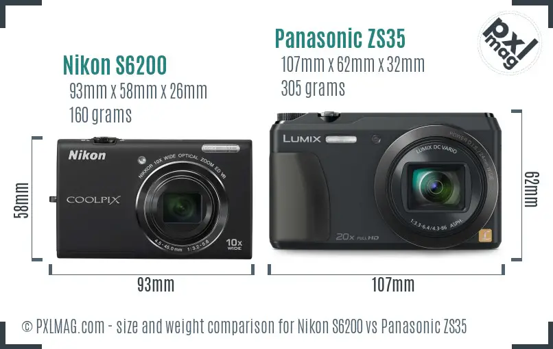Nikon S6200 vs Panasonic ZS35 size comparison