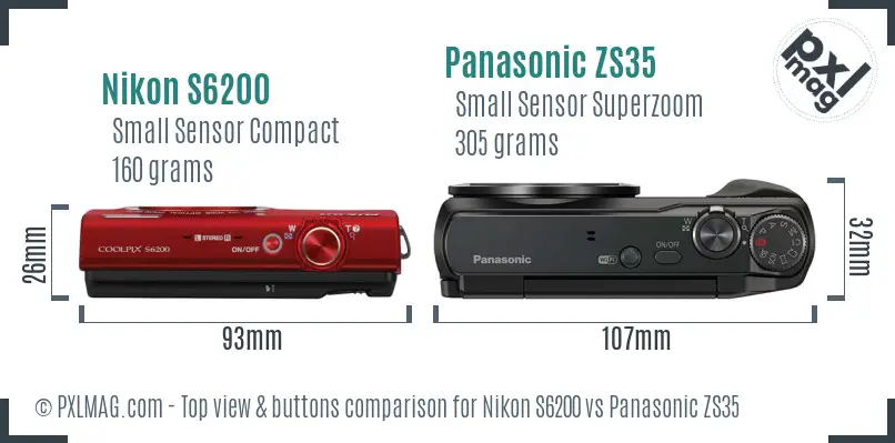 Nikon S6200 vs Panasonic ZS35 top view buttons comparison