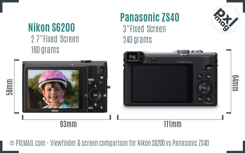 Nikon S6200 vs Panasonic ZS40 Screen and Viewfinder comparison