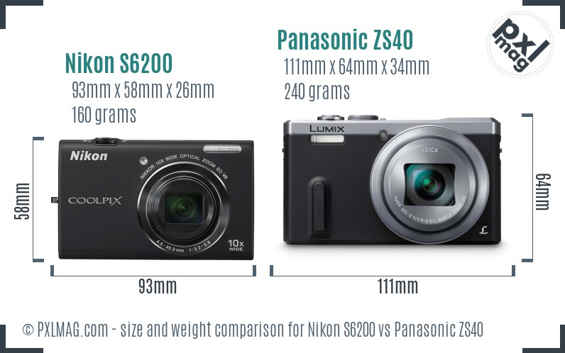Nikon S6200 vs Panasonic ZS40 size comparison