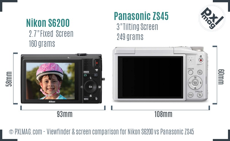 Nikon S6200 vs Panasonic ZS45 Screen and Viewfinder comparison