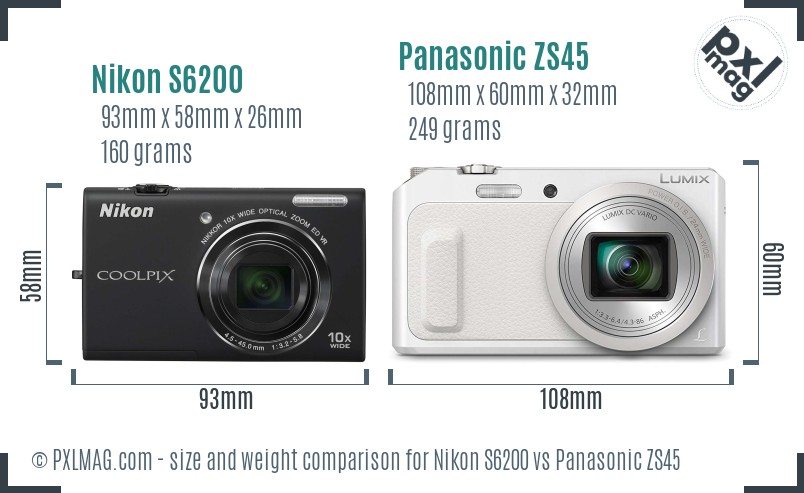 Nikon S6200 vs Panasonic ZS45 size comparison