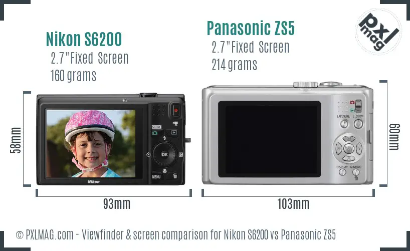Nikon S6200 vs Panasonic ZS5 Screen and Viewfinder comparison