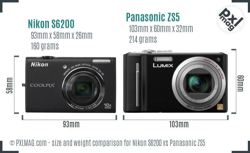 Nikon S6200 vs Panasonic ZS5 size comparison