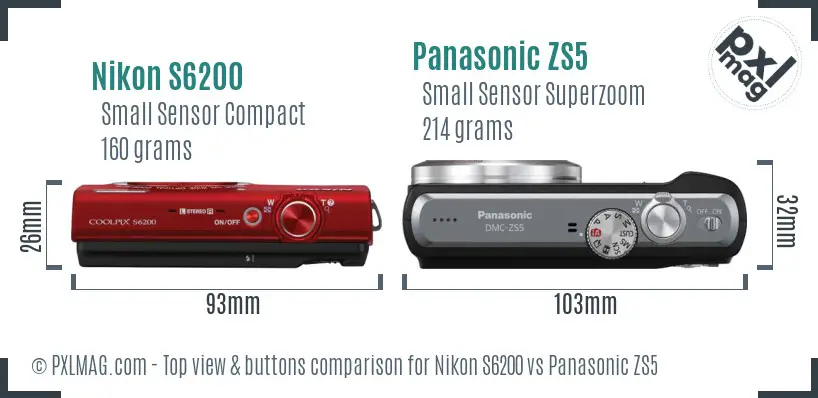 Nikon S6200 vs Panasonic ZS5 top view buttons comparison