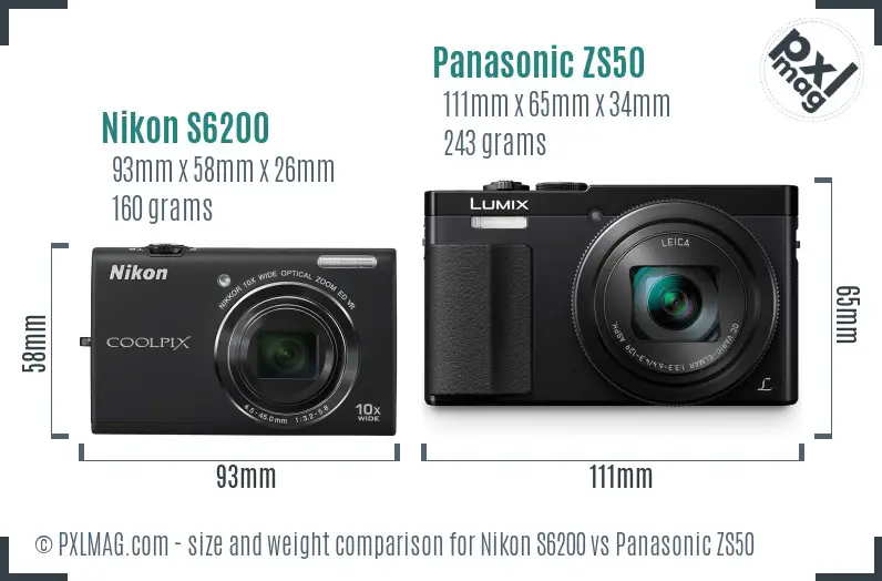 Nikon S6200 vs Panasonic ZS50 size comparison Nikon S6200 vs Panasonic ZS50 size comparison