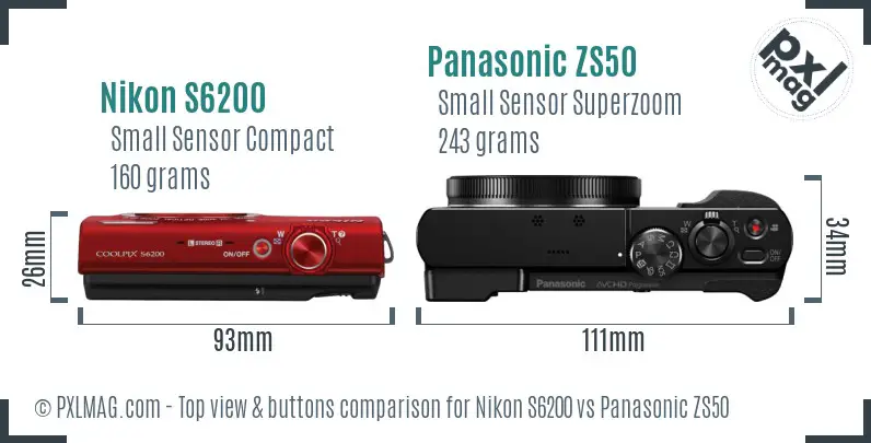Nikon S6200 vs Panasonic ZS50 top view buttons comparison Nikon S6200 vs Panasonic ZS50 top view buttons comparison