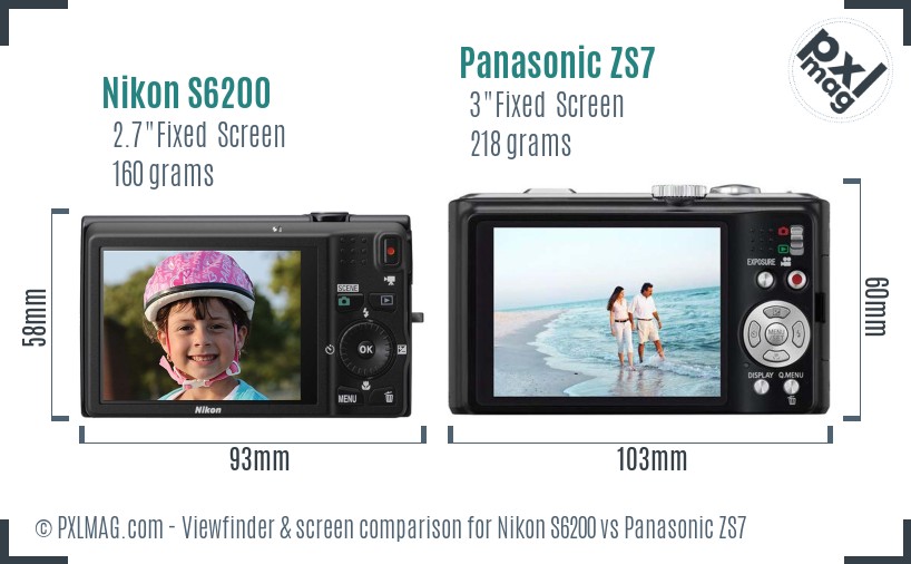 Nikon S6200 vs Panasonic ZS7 Screen and Viewfinder comparison