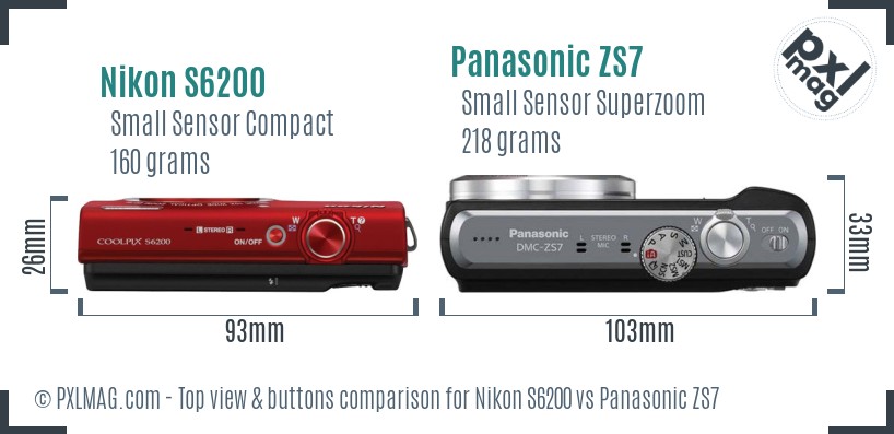 Nikon S6200 vs Panasonic ZS7 top view buttons comparison