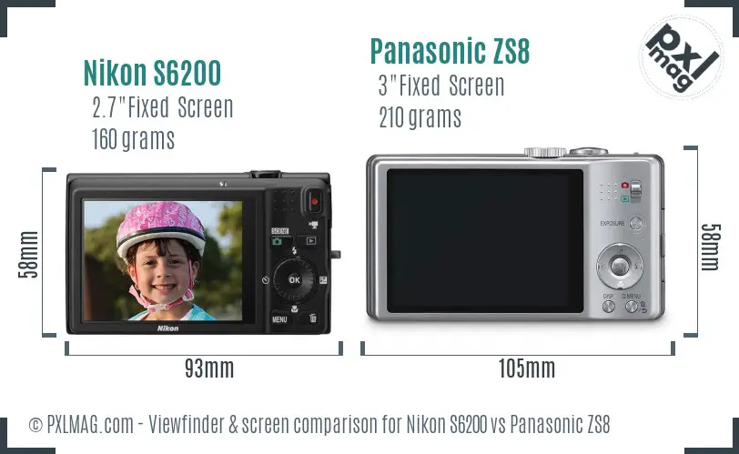 Nikon S6200 vs Panasonic ZS8 Screen and Viewfinder comparison