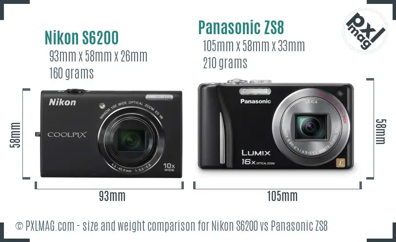 Nikon S6200 vs Panasonic ZS8 size comparison