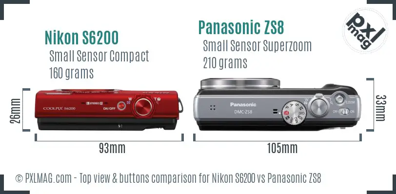 Nikon S6200 vs Panasonic ZS8 top view buttons comparison