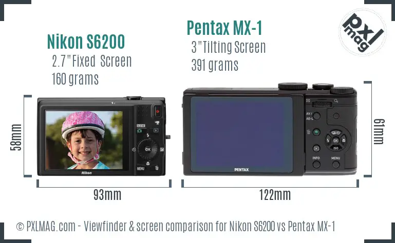 Nikon S6200 vs Pentax MX-1 Screen and Viewfinder comparison
