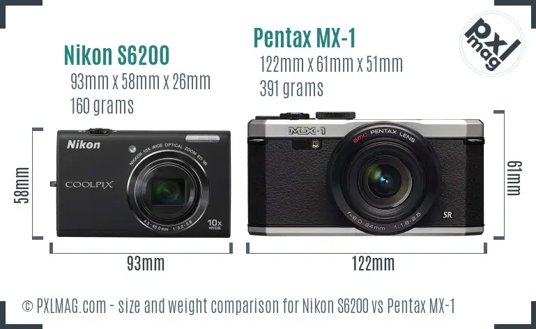 Nikon S6200 vs Pentax MX-1 size comparison