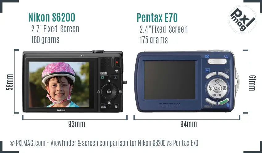 Nikon S6200 vs Pentax E70 Screen and Viewfinder comparison
