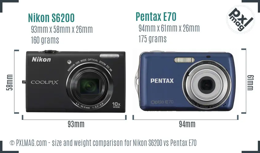 Nikon S6200 vs Pentax E70 size comparison