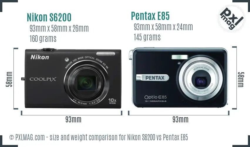 Nikon S6200 vs Pentax E85 size comparison