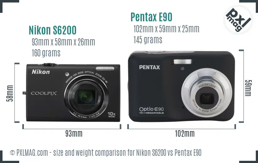 Nikon S6200 vs Pentax E90 size comparison Nikon S6200 vs Pentax E90 size comparison